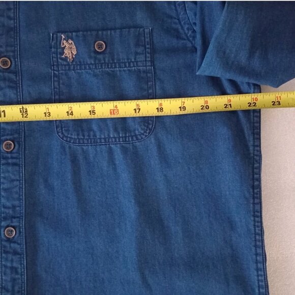 US Polo Assn Mens Denim Button Up Shirt Long Sleeve Medium Blue Casual Western L - Picture 4 of 8